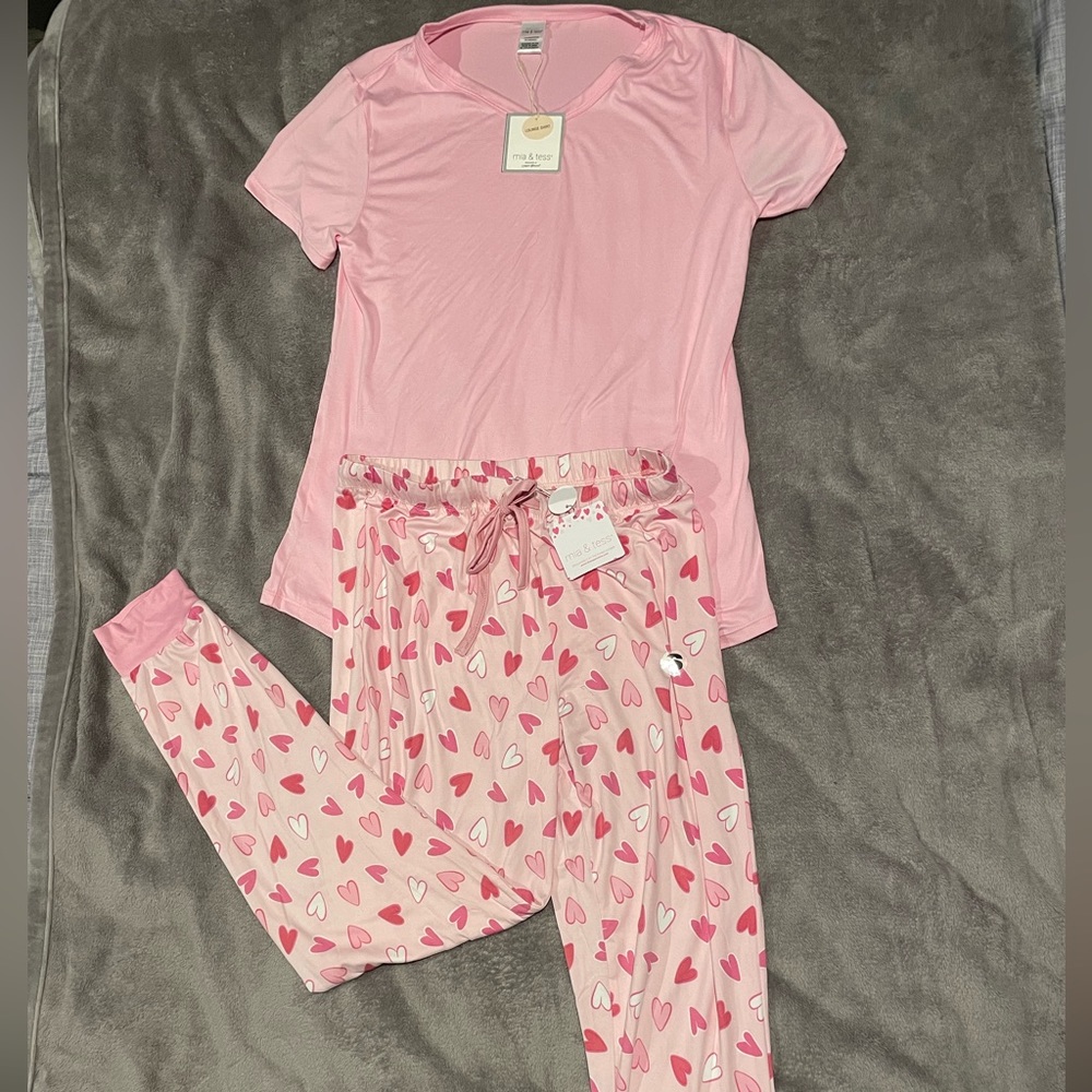 Mia and Tess Pink Hearts Pajama Set